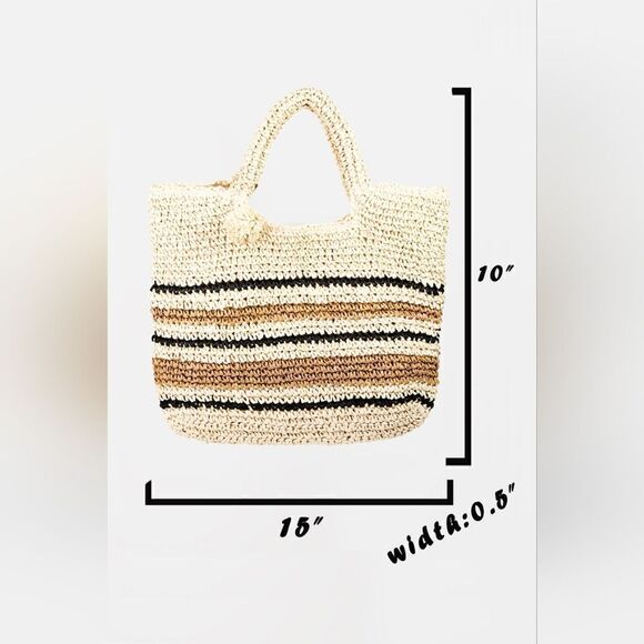Striped Straw Braided Tote Bag‎ - Picture 4 of 4